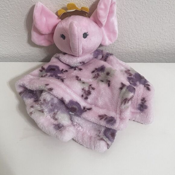 Manhattan Kids Babe Luxe Pink Elephant with Crown Security Blanket Lovey Flowers - Picture 3 of 8
